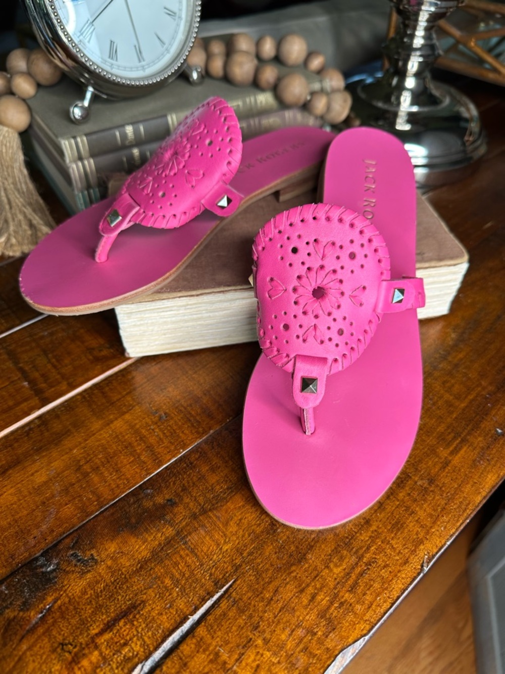 Jack Rogers Georgica Leather Sandals Magenta Sz 7